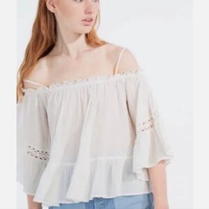 ZARA trafaluc Women's white Coldplay shoulder blouse shirt